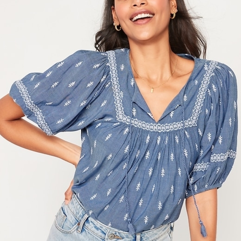 Old Navy Blue Embroidered Blouse